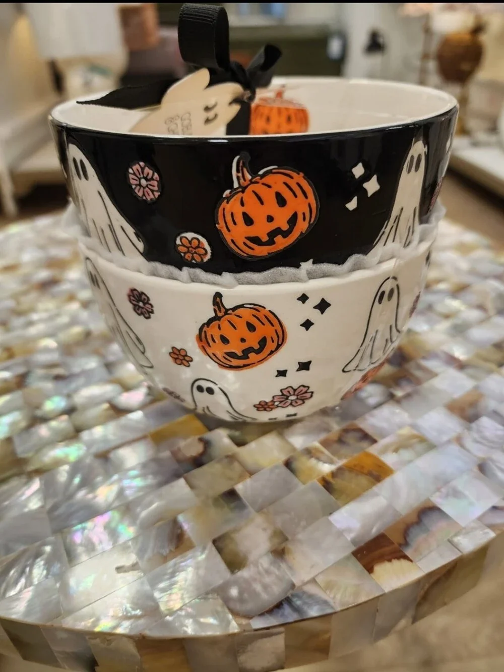 Potters Studio Halloween Pumpkin & Ghost Ceramic Bowl - Black and White